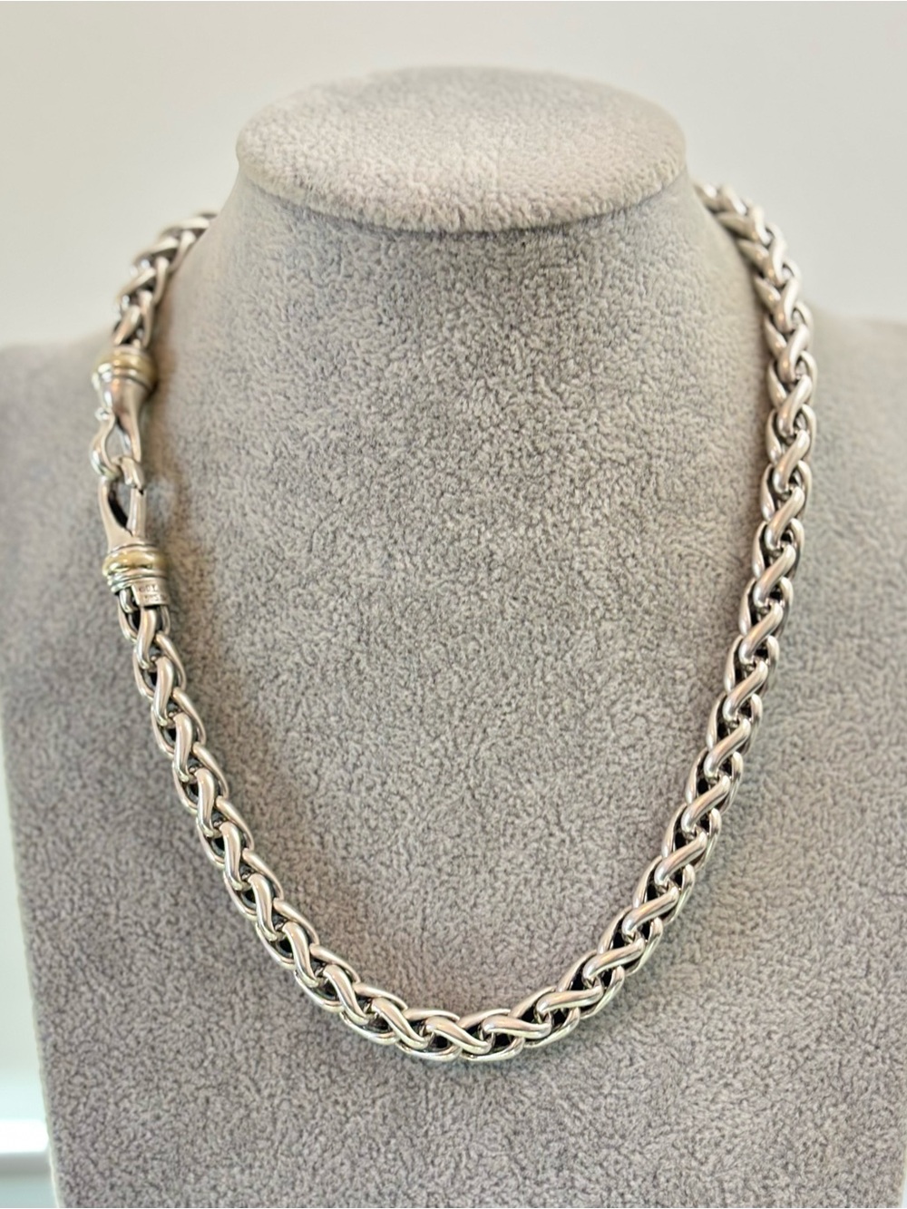 David Yurman 925 & 14k Gold 8mm Wheat Chain Necklace 17.5"